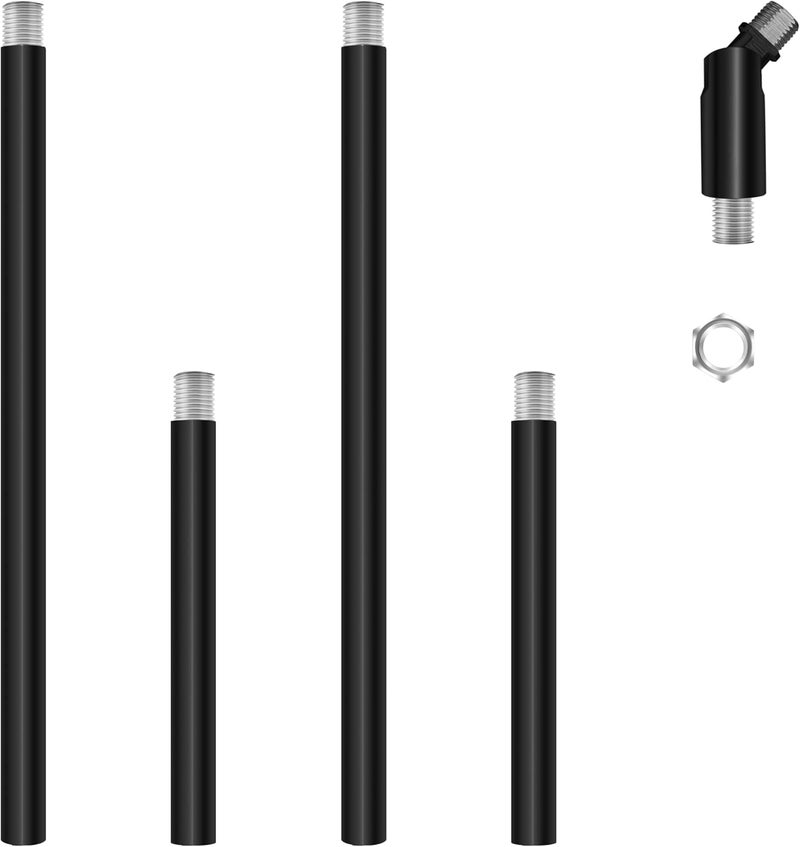 MAYOMAJO M10 Threaded Extension Poles Lighting Fixture Downrods Stems & 180 Degrees Sloped Ceiling Adapter Kits for Pendant Light, Island Lighting, Chandeliers (Black) - Image 1